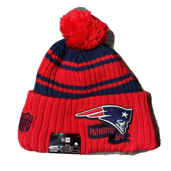 New England Patriots New Era knit pom hat beanie Blue OnField 100% AUTHENTIC - Picture 1 of 13